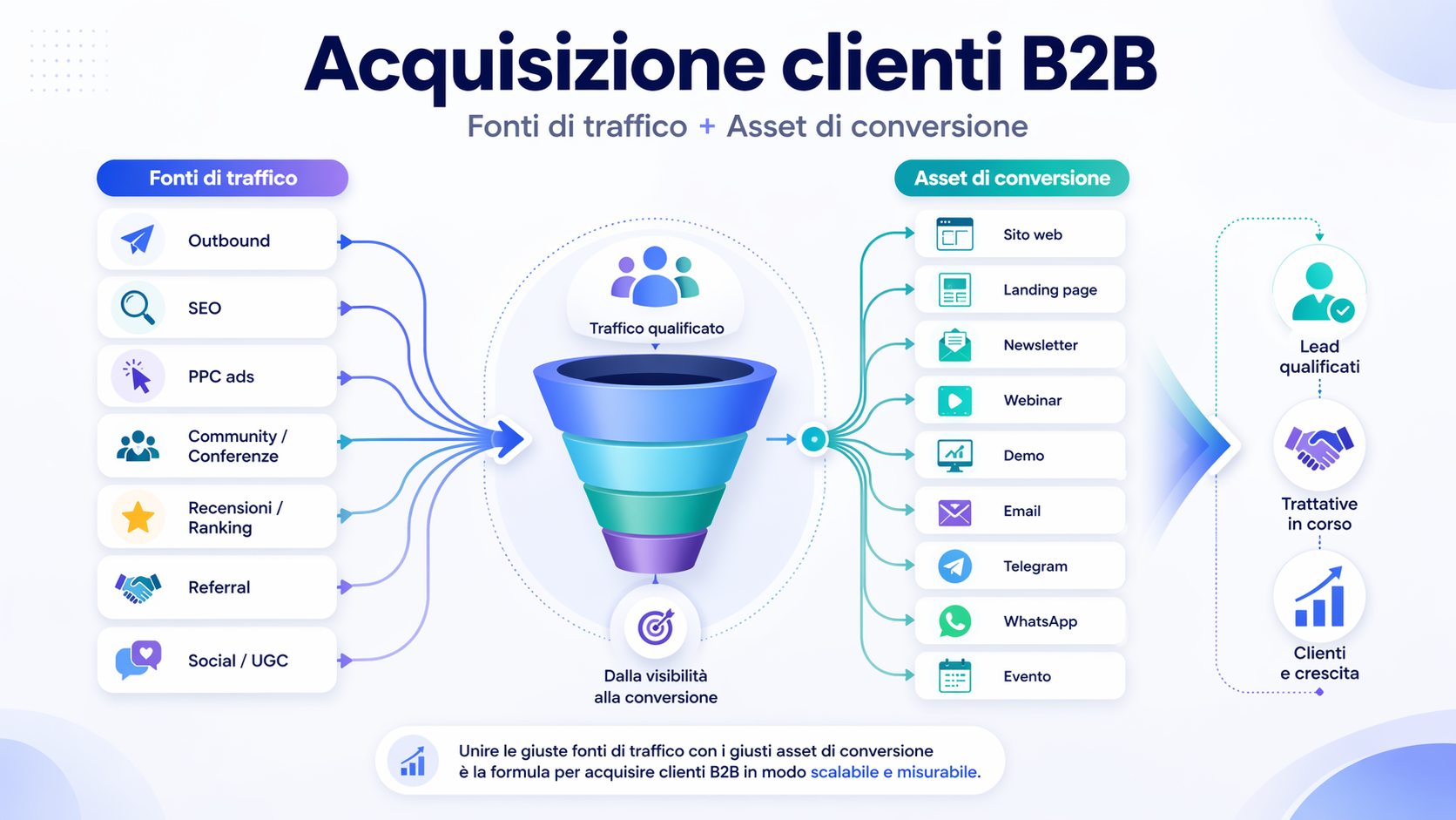 Acquisizione clienti B2B: la differenza tra fonti di traffico e asset di conversione